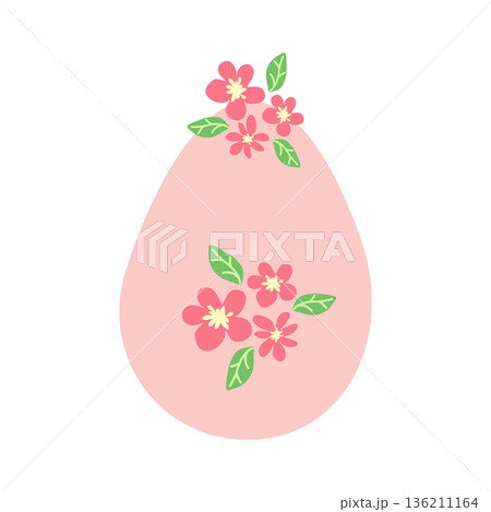 Easter egg with floral ornament, folk ornate illustration. Happy easter hand painted egg for spring holiday cards, tags 136211164