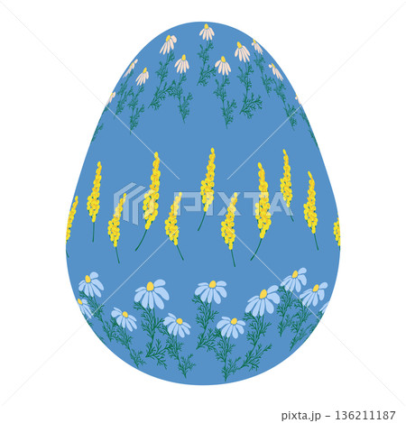Easter egg with floral ornament, folk ornate illustration. Happy easter hand painted egg for spring holiday cards, tags 136211187