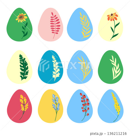 Easter egg with floral ornament, folk ornate illustration. Happy easter hand painted egg for spring holiday cards 136211216