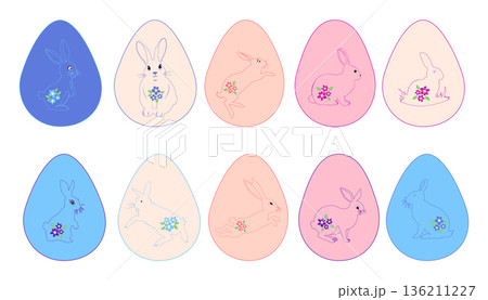 Easter egg with a painted Easter bunny. Kids egg games. He is risen, Happy Easter. 136211227