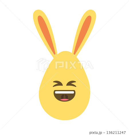 An Easter egg with bright emotions and bunny ears. Easter holiday concept 136211247
