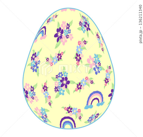Happy Easter egg Ditsy floral pattern. Flowers and stars, lavender and pink. Happy Easter egg Ditsy floral pattern. Flowers and stars, lavender and pink. 136211340