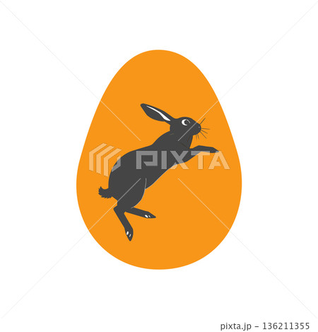Easter egg with a painted Easter bunny. Kids egg games. He is risen, Happy Easter. 136211355