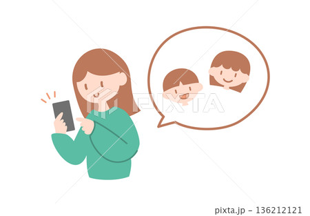 スマホを操作する女性のベクターイラスト 子ども 136212121