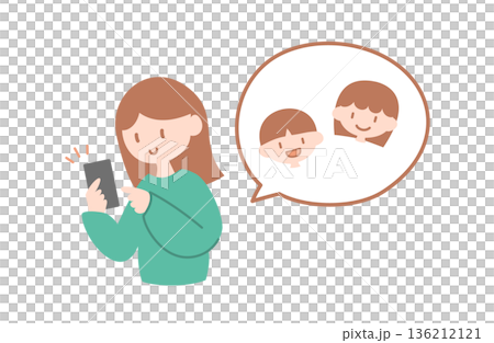 スマホを操作する女性のベクターイラスト 子ども 136212121