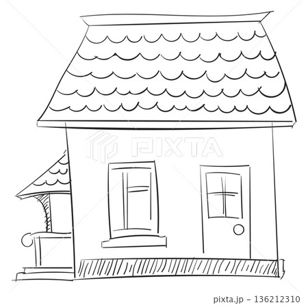 Suburb house pencil drawing. Village building sketch Suburb house pencil drawing. Village building sketch 136212310