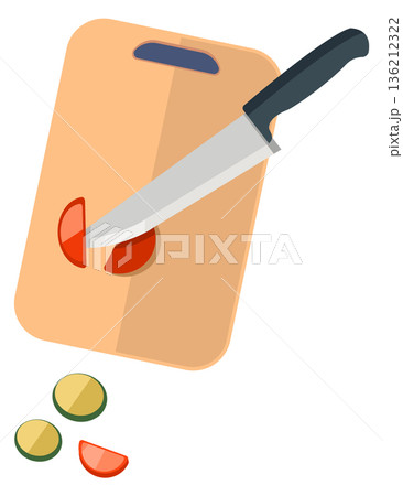 Chopping vegetable on board. Cooking salad color icon Chopping vegetable on board. Cooking salad color icon 136212322