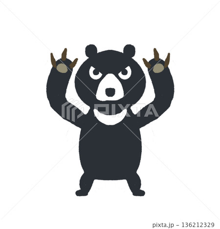 強く威嚇するツキノワグマのイラスト 危険・警告用デフォルメ素材 強く威嚇するツキノワグマのイラスト 危険・警告用デフォルメ素材 136212329