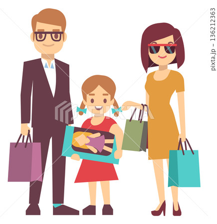 Family shopping. Parents and daughter on sale together Family shopping. Parents and daughter on sale together 136212363