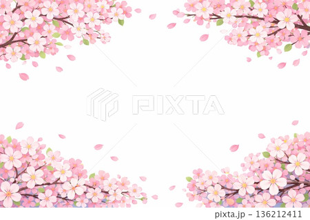 フレーム素材 満開の桜 SAKURA 春 ベクター フレーム素材 満開の桜 SAKURA 春 ベクター 136212411