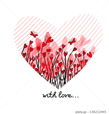 Flowers of the heart. Happy Valentine's Day postcard. Hand drawn. Not AI, vector illustration. Flowers of the heart. Happy Valentine's Day postcard. Hand drawn. Not AI, vector illustration. 136212445
