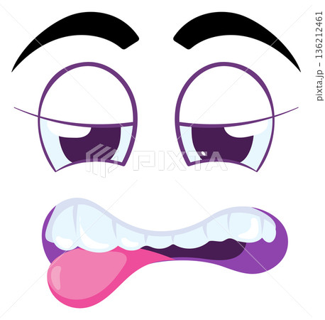 Funny cartoon emoji. Comic face expression caricature 136212461