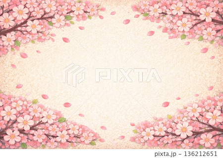 フレーム素材　満開の桜　SAKURA 春　砂絵風 136212651