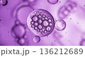 Vibrant abstract lilac purple oil and water bubbles background for cosmetic photography banner 136212689
