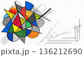 Artistic hand drawn abstract illustration with geometric shapes and enhanced textural elements 136212690