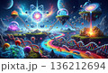 Surreal photographic exploration of the vivid realm of molecules and atoms featuring unique elements 136212694