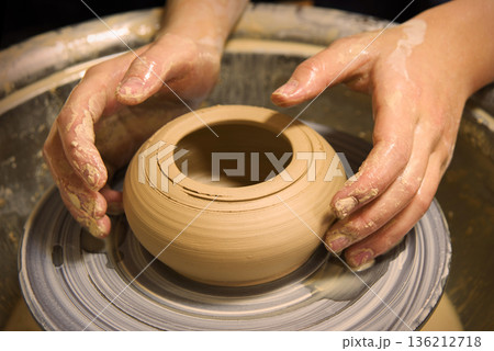 Hand make small clay pot 136212718