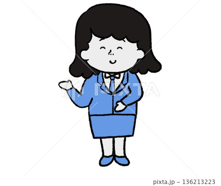 笑顔で案内するスーツの女性(青色) 笑顔で案内するスーツの女性(青色) 136213223