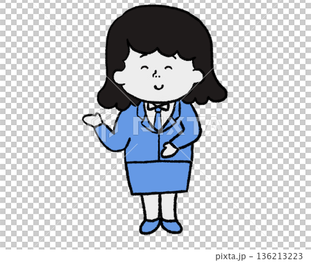 笑顔で案内するスーツの女性(青色) 笑顔で案内するスーツの女性(青色) 136213223