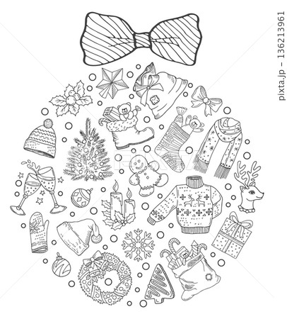 A colorful Christmas ornament with a bow around it 136213961