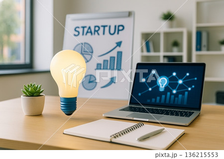 Startup Concept With Lightbulb And Laptop Display 021125 136215553