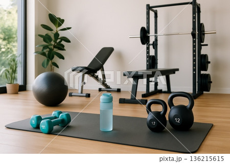Modern Home Gym With Barbell And Bench 021125 136215615