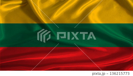 Lithuania flag with cloth textured background. National flag of Lithuania with realistic texture Lithuania flag with cloth textured background. National flag of Lithuania with realistic texture 136215773