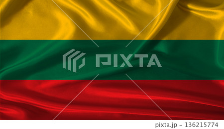 National flag of Lithuania with cloth texture. Lithuania flag with realistic texture background 136215774