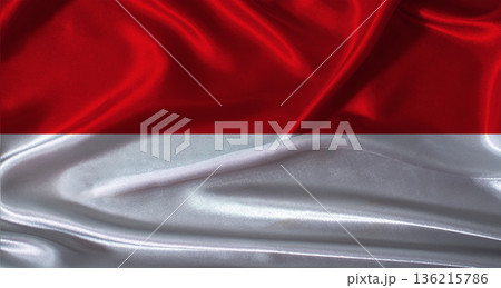 National flag of Monaco with cloth texture. Monaco flag with realistic texture background 136215786