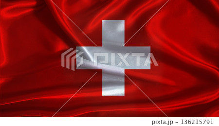 Switzerland flag with cloth textured background. National flag of Switzerland with realistic texture Switzerland flag with cloth textured background. National flag of Switzerland with realistic texture 136215791