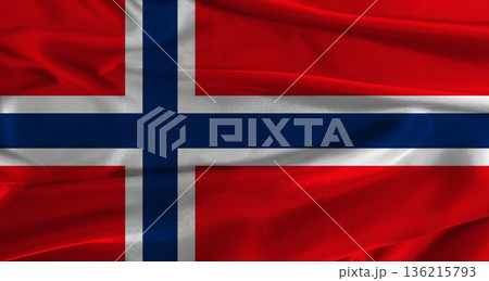 Flag of Norway with fabric textured background. Close up of National flag of Norway with realistic texture Flag of Norway with fabric textured background. Close up of National flag of Norway with realistic texture 136215793