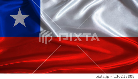 Chile flag with cloth textured background. National flag of Chile with realistic texture 136215809