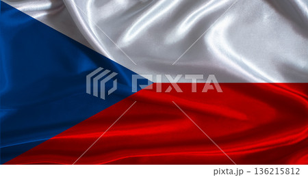 Czech Republic flag with cloth textured background. National flag of the Czech Republic with realistic texture 136215812