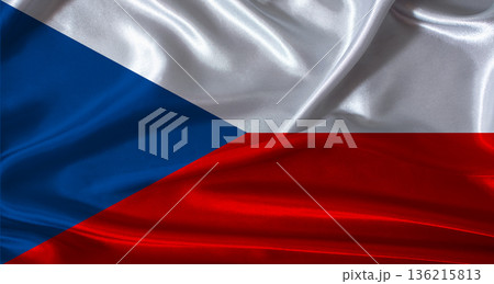National flag of the Czech Republic with cloth texture. Czech flag with realistic texture background 136215813