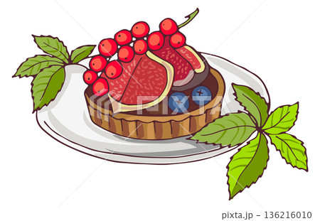 Berry pastry. Sweet color hand drawn tart 136216010
