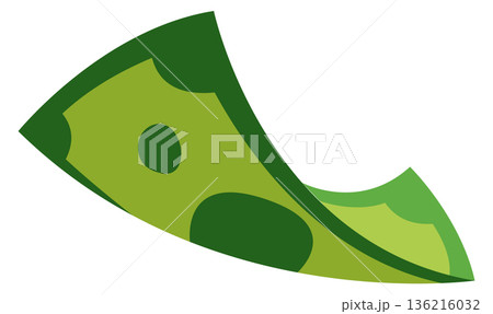 Falling dollar banknote. Green cash. Wealth symbol 136216032