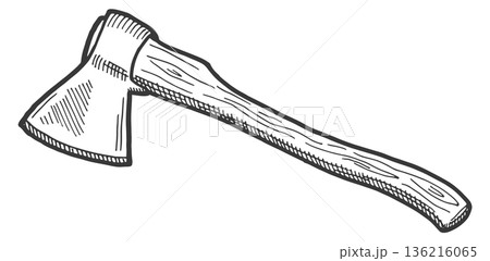 Axe sketch. Hand drawn wood cutting tool Axe sketch. Hand drawn wood cutting tool 136216065