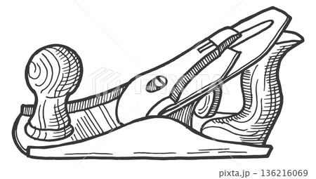 Carpenter plane tool sketch. Woodwork instrument drawing Carpenter plane tool sketch. Woodwork instrument drawing 136216069