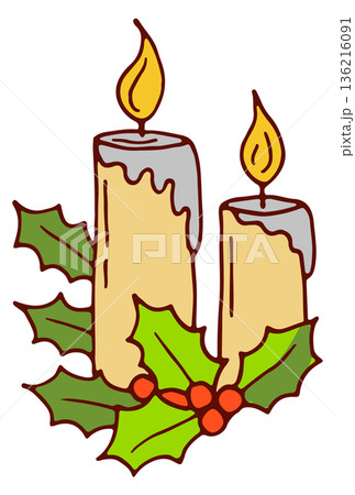 Christmas candles color doodle. Burning flame holiday decoration Christmas candles color doodle. Burning flame holiday decoration 136216091