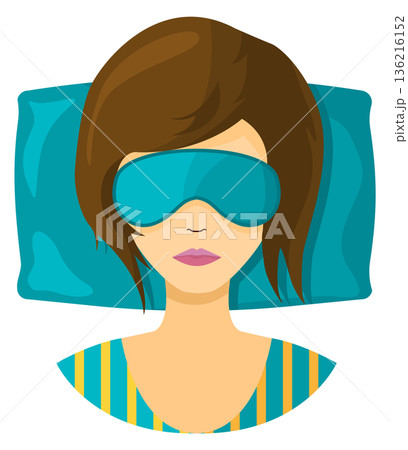 Woman sleep in mask. Night healthy dream icon Woman sleep in mask. Night healthy dream icon 136216152