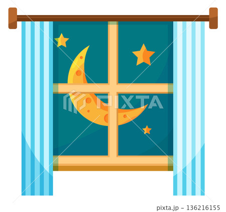 Night sky in window frame. Dark cozy evening Night sky in window frame. Dark cozy evening 136216155