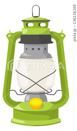 Kerosene lantern cartoon icon. Retro glass lamp Kerosene lantern cartoon icon. Retro glass lamp 136216168