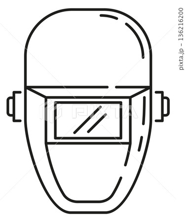 Welding mask line icon. Metalwork eye protection Welding mask line icon. Metalwork eye protection 136216200