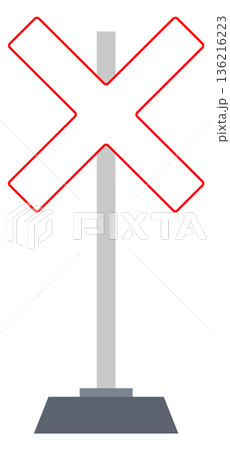 Rail crossroad traffic sign. Road signpost icon Rail crossroad traffic sign. Road signpost icon 136216223