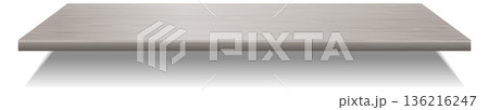 Wooden plank side view. Empty shelf mockup Wooden plank side view. Empty shelf mockup 136216247