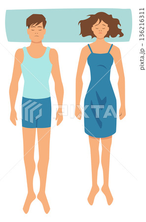 Sleeping position on back. Right pose for men and women Sleeping position on back. Right pose for men and women 136216311