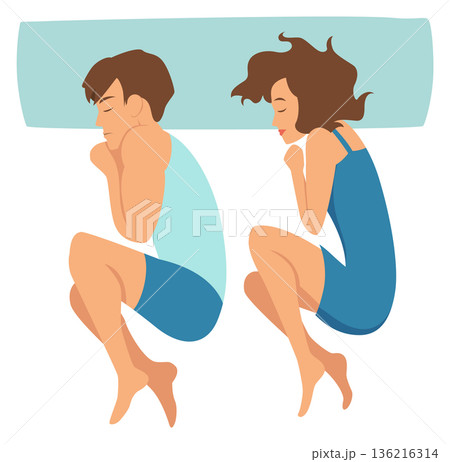 Fetus sleeping pose. People rest in comfort position 136216314
