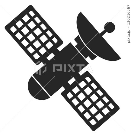 Artificial satellite black icon. Space planet orbit station 136216367