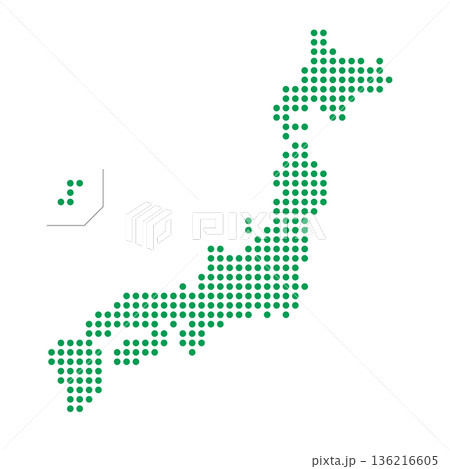 緑色のドット柄の日本地図のイラスト 緑色のドット柄の日本地図のイラスト 136216605