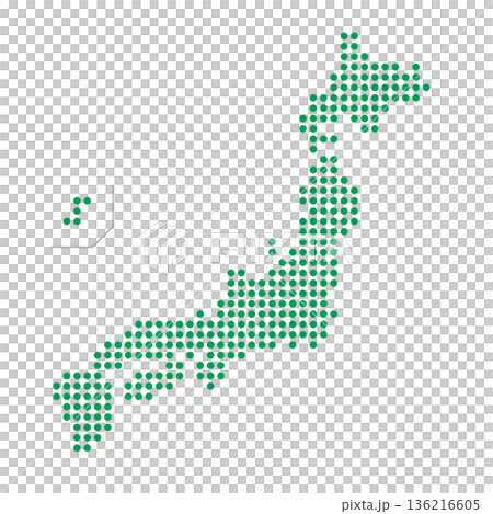 緑色のドット柄の日本地図のイラスト 緑色のドット柄の日本地図のイラスト 136216605